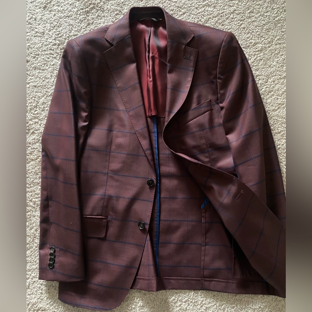 Burgendy with blue sport jacket